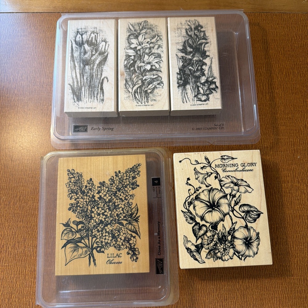 Vtg Stampin Up Large Block Flower Stamps: Lilac Morning Glory Early Spring